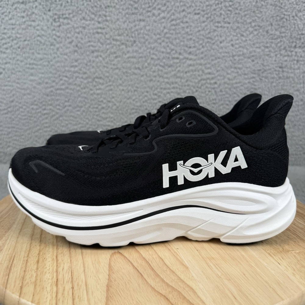 Hoka One One Clifton 10 Mens Size 9 EE Wide Black White Running Shoes Sneakers - Picture 4 of 12